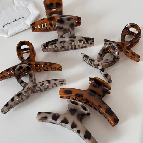 Pinza per Capelli in Acetato Leopardato Vintage Motivo Tartarugato Stile Coreano Accessorio per Capelli Donna Presa Forte