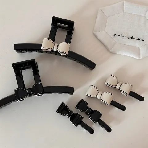 Elegante Pinza Para El Pelo Con Lazo Acrílico Acetato Clip Tiburón Minimalista Negro Blanco Color De Contraste Accesorios