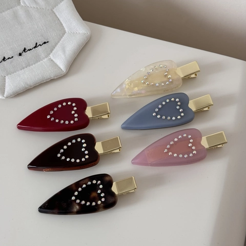 Mode Acetat Herz Haarclip Mit Strass Koreanische Süße Entenschnabel-Clip Herzform Seitenclip Für Damen Accessoires