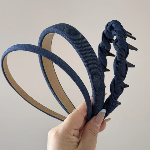 Cerchietti in Tessuto Denim Vintage per Donna Elegante Cerchietto per Capelli in Denim Blu Antiscivolo Intrecciato Largo Sottile Accessori per Capelli