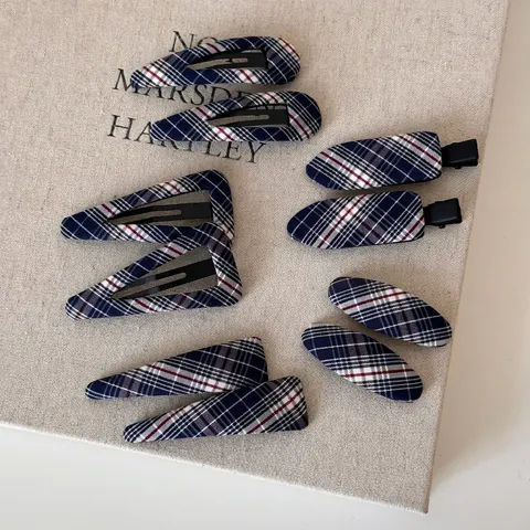 Vintage Plaid Fabric Wrapped Hair Clip Sweet Geometric Checkered Duckbill BB Clip Elegant Hair Accessories For Women Girls