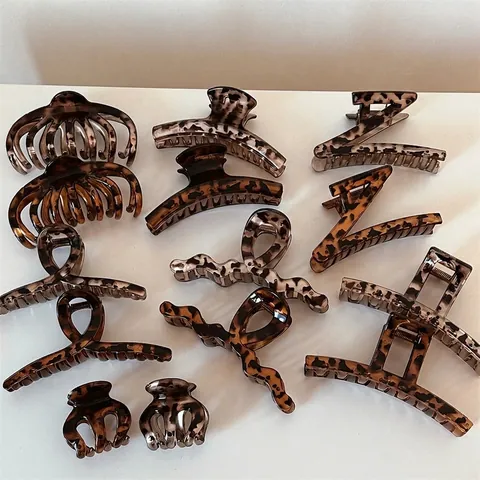 Pinza per Capelli Vintage Francese Stampa Leopardata Grande in Acetato di Cellulosa Tartarugato Accessori per Capelli Donna