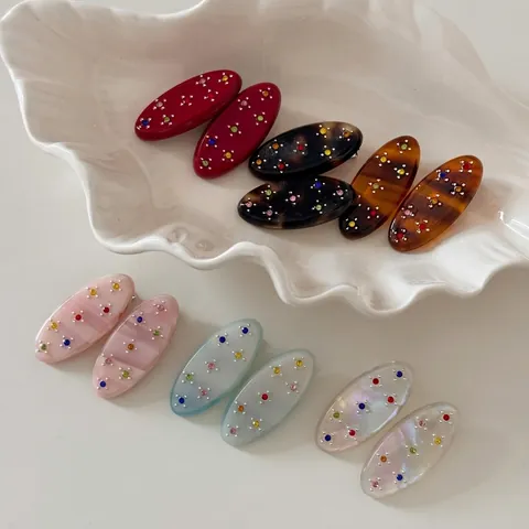 Fermaglio per Capelli in Fibra di Acetato Ovale Coreano con Strass per Donna Fatto a Mano Elegante Clip Laterale a Becco d'Anatra Accessori Moda per Capelli