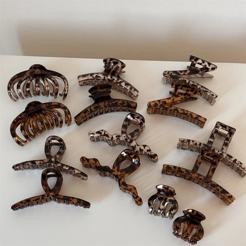 Pinza per Capelli Vintage Francese Stampa Leopardata Grande in Acetato di Cellulosa Tartarugato Accessori per Capelli Donna