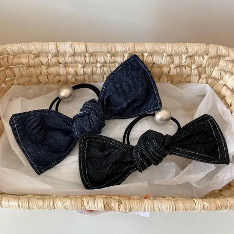 Donna Grande Denim Fiocco Elastico Per Capelli Con Cuciture A Contrasto Stile Coreano Versatile Elastici Capelli Accessori