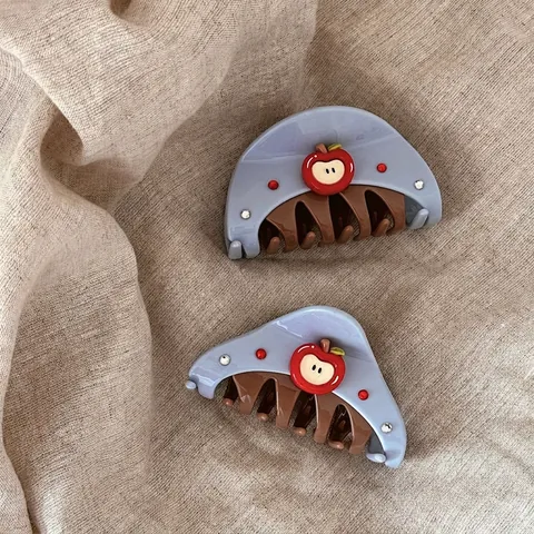 Fermaglio per Capelli Stile Coreano con Mela e Strass Pinza Semicircolare Triangolare in Acetato Accessori Capelli Donna