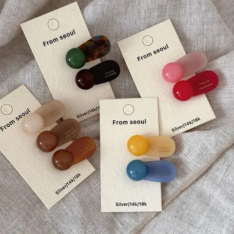 Vintage Round Ball Acetate Hair Clip For Women Korean Style Handmade Resin Duckbill Clip Geometric Hair Accessory For Daily Use