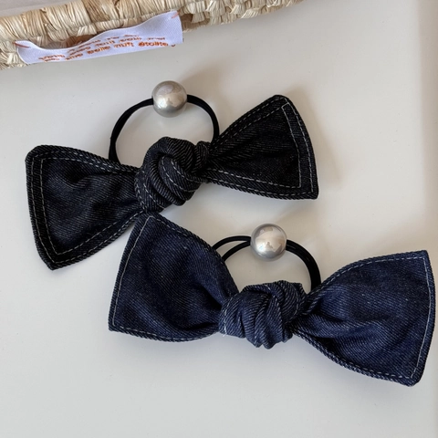 Donna Grande Denim Fiocco Elastico Per Capelli Con Cuciture A Contrasto Stile Coreano Versatile Elastici Capelli Accessori