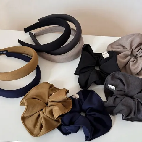 Vintage Fabric Scrunchie Set Thick Sponge Headband Elegant Pleated Hair Ties French Romantic Minimalist Women Office Accessories