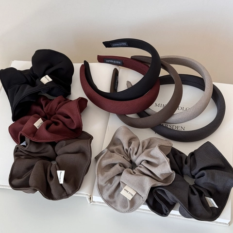 Vintage Fabric Scrunchie Set Thick Sponge Headband Elegant Pleated Hair Ties French Romantic Minimalist Women Office Accessories