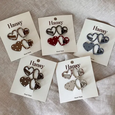 Handmade Heart Hair Clips For Women Girls Polka Dot Grid Pattern Duckbill Clips Sweet Hair Pins Side Clips Headwear