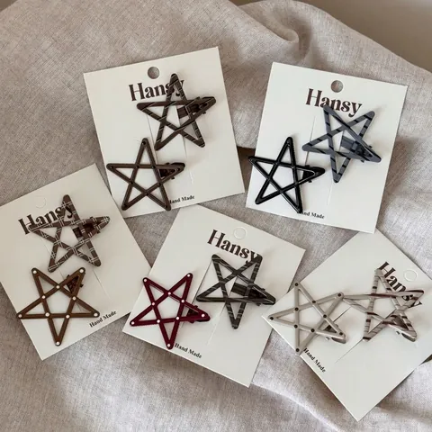 Sweet Star Shaped Hair Clips With Polka Dot Plaid Patterns Duckbill Clips For Women Girls Daily Fashion Hair Accessories