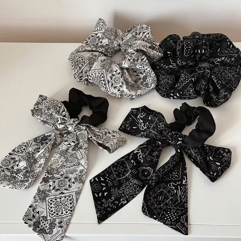 Vintage Stoffen Scrunchies Met Paisleymunt En Strik Retro Bandana Stijl Grote Haarelastiekjes Voor Dames Sieraden