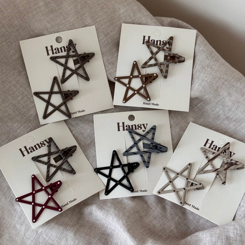 Sweet Star Shaped Hair Clips With Polka Dot Plaid Patterns Duckbill Clips For Women Girls Daily Fashion Hair Accessories
