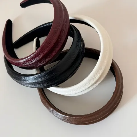 Vintage Solid Color PU Leather Padded Headband For Women Elegant Wrinkled Texture Wide Hair Band Simple Hair Accessories