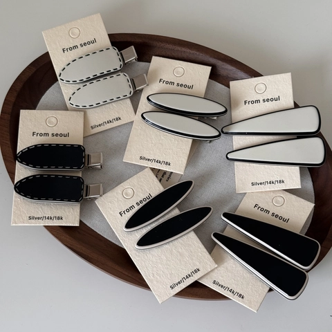Fermaglio per Capelli in Acetato di Cellulosa Coreano Minimalista Bianco e Nero Ellisse Geometrica Triangolo Copricapo