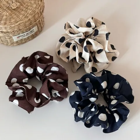 Grande Scrunchie in Tessuto a Pois per Donna Stile Retrò Francese Arricciato Elastico Fascia per Capelli Accessorio