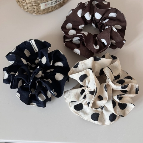 Grande Scrunchie in Tessuto a Pois per Donna Stile Retrò Francese Arricciato Elastico Fascia per Capelli Accessorio