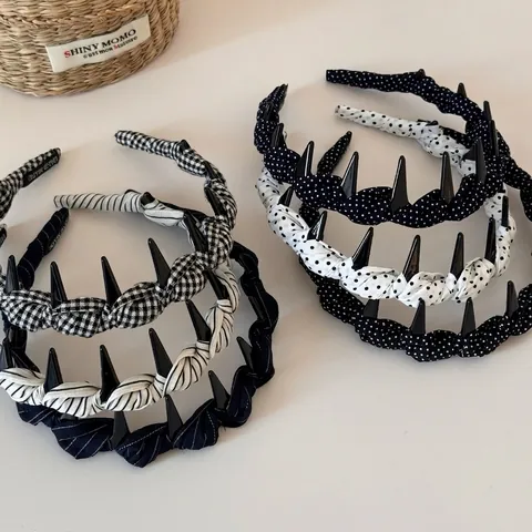 Cerchietto in Tessuto e Plastica Vintage Antiscivolo con Denti di Squalo Retro Pois Righe Quadretti Fascia per Capelli Donna Lavaggio Viso