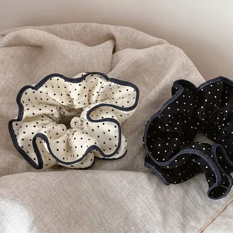 Chouchou à Pois Style Français Grand Anneau de Cheveux Doux Élégant Bandeau Élastique pour Femme Accessoires Cheveux