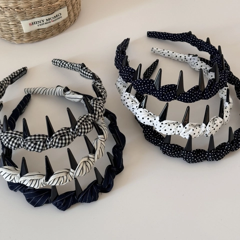 Vintage Fabric Plastic Headband Anti Slip Shark Tooth Hair Hoop Retro Polka Dot Striped Plaid Hairband For Women Daily Face Wash