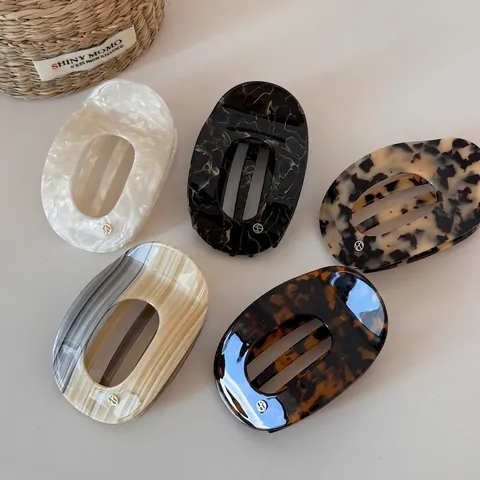 Barrette Cheveux Rétro en Acétate Ovale Évidée pour Femme Motif Marbre Écaille de Tortue Pince Élégante Accessoire de Coiffure