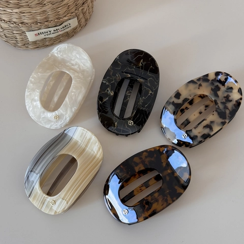 Barrette Cheveux Rétro en Acétate Ovale Évidée pour Femme Motif Marbre Écaille de Tortue Pince Élégante Accessoire de Coiffure