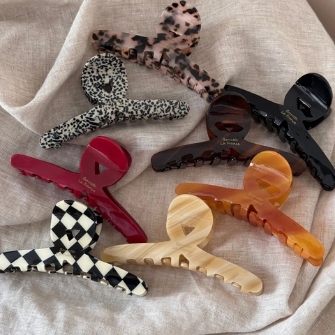Pince à Cheveux en Acétate Vintage Français Grande Pince Requin Impression Lettres Élégante Imprimé Léopard Damier Accessoires Cheveux Femme