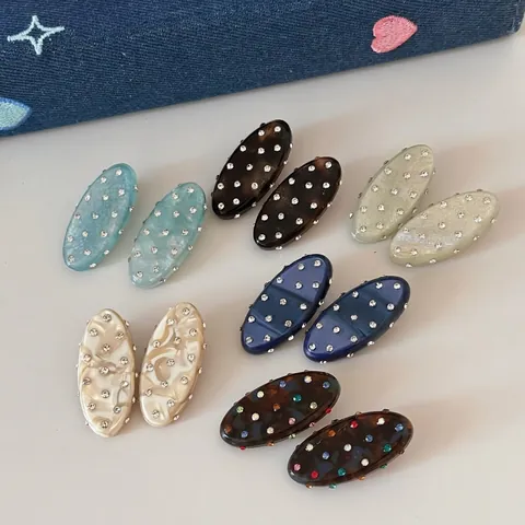 Barrette à Cheveux Ovale en Alliage d'Acétate Fait à la Main avec Strass pour Femme Style Coréen Doux Motif Marbré Écaille