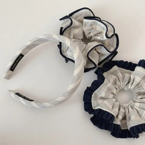 Fascetta per Capelli in Tessuto a Righe Navy Vintage Francese Grandi Elastici Elegante Cerchietto a Righe Donna Accessori