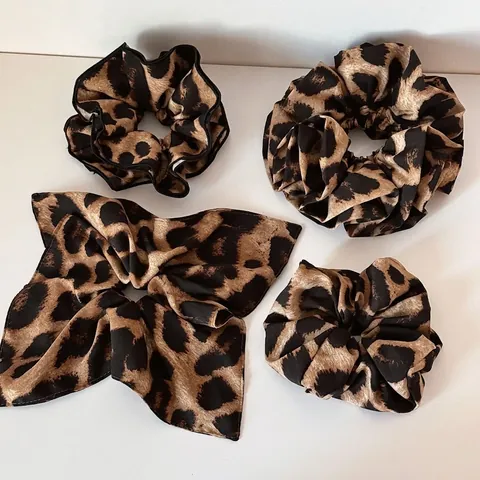 Coletero de Tela con Estampado de Leopardo Vintage Goma de Pelo Elástica Fruncida Soporte para Coleta Estilo Coreano Accesorios de Mujer