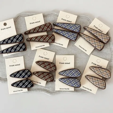 Fermagli per Capelli in Tessuto Scozzese Britannico Stile Coreano Geometrico Triangolo Goccia d'Acqua Clip per Capelli Donna