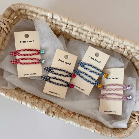 Fermagli per Capelli BB in Tessuto a Quadretti Gingham per Donna Decorati con Strass Fermagli Laterali per Frangia Gioielli