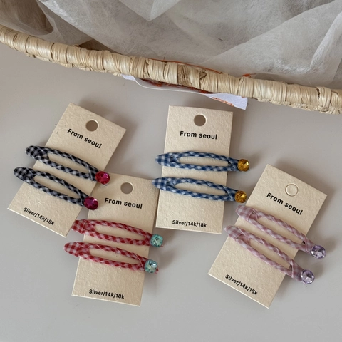 Fermagli per Capelli BB in Tessuto a Quadretti Gingham per Donna Decorati con Strass Fermagli Laterali per Frangia Gioielli