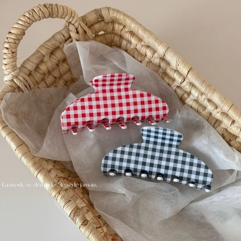 Französischer Retro Acetat Plaid Haarklammer Für Damen Große Gingham Schachbrett Haifisch Clip Elegante Haarschmuck