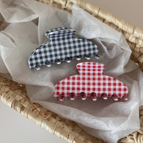 Französischer Retro Acetat Plaid Haarklammer Für Damen Große Gingham Schachbrett Haifisch Clip Elegante Haarschmuck