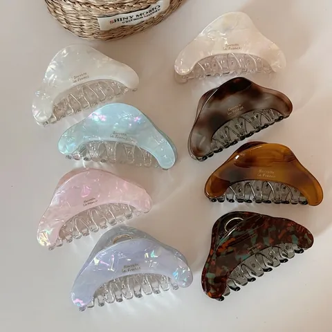 Pince à Cheveux en Acétate Style Français Grande Motif Marbre Arcobaleno Résine Pince Requin pour Femme Accessoires Cheveux Élégants