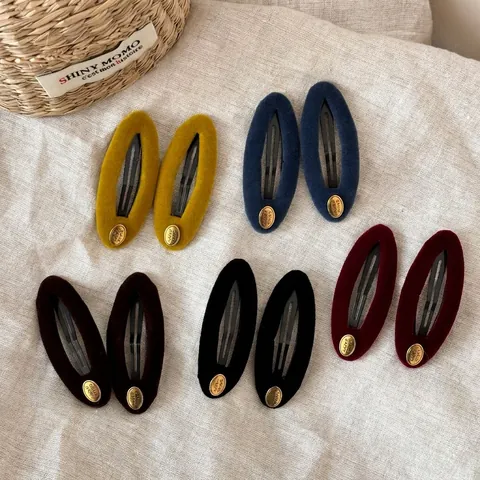 Barrette BB Ovale en Velours Vintage Femmes Plaque en Métal Doré SMILE HAPPY Style Coréen Épingle à Cheveux Rétro Accessoires