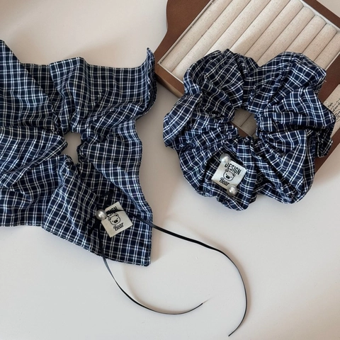 Elastici per Capelli Vintage a Quadretti con Toppa a Orso e Fiocco con Perla Artificiale Accessori per Capelli Donna Stile Francese