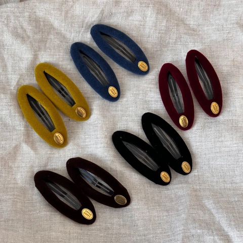 Barrette BB Ovale en Velours Vintage Femmes Plaque en Métal Doré SMILE HAPPY Style Coréen Épingle à Cheveux Rétro Accessoires