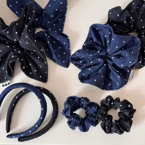 Vintage Denim Herz Punktmuster Haargummi Großer Haargummi Mode Denim Stirnband Für Damen Süße Haar Accessoires Denim Stoff Haarseil