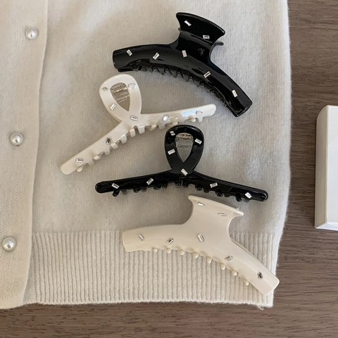 Rechteckiger Strass Große Haarkralle Hochglanz Acetat Hai Clip Für Damen Mädchen Tägliche Mode Haarschmuck