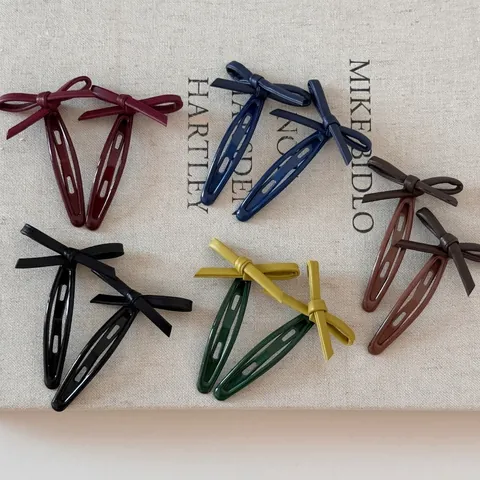 Horquillas de Lazo de Cuero PU Vintage Estilo Coreano Dulce Gota de Agua BB Pasadores Laterales Color Sólido Accesorios de Moda para Mujeres Niñas