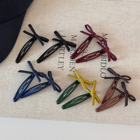 Horquillas de Lazo de Cuero PU Vintage Estilo Coreano Dulce Gota de Agua BB Pasadores Laterales Color Sólido Accesorios de Moda para Mujeres Niñas