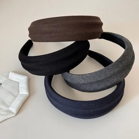 Serre-Tête Large en Maille Côtelée pour Femmes Couleur Unie Rembourré Minimaliste Élégant Accessoire de Cheveux en Tissu