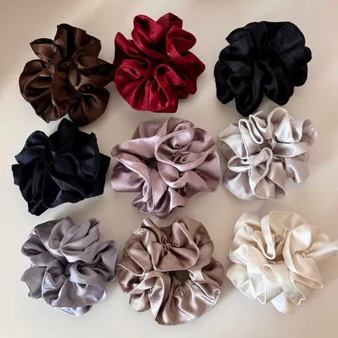 Solid Color Glossy Satin Scrunchie Large Oversized Hair Tie Elastic Hair Band Handmade Pleated Ponytail Bun Hair Accessories
