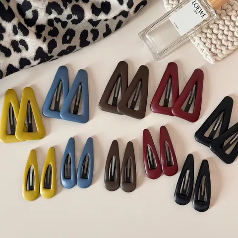 Korean Style PU Leather Wrapped Geometric Triangle Waterdrop Hair Clips Retro Solid Color Snap BB Clips Sweet Hair Accessories For Women Girls