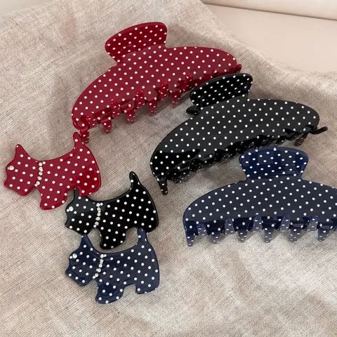 Vintage Polka Dot Acrylic Hair Claw Clip Dog Shape Side Clip Elegant Korean Style Hair Accessories For Women Sweet Decoration