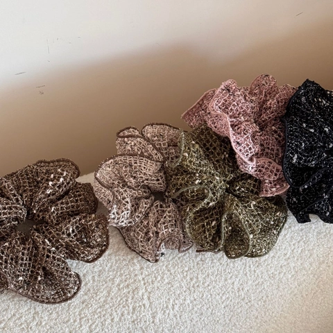 Koreaanse Stijl Holle Visnet Mesh Scrunchies Voor Vrouwen Handgemaakte Geplooide Stof Grote Haarelastiek Retro Elastische Haarband Accessoire