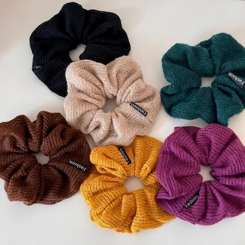 Coleteros de Tela de Punto Hechos a Mano para Mujer Lazos para el Cabello de Malla de Gran Tamaño Color Sólido Elástico